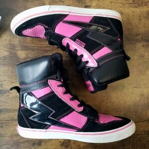 Punk Rose Pink + Black High Top 80s 90s Lightning Mesh Sneaker Shoes